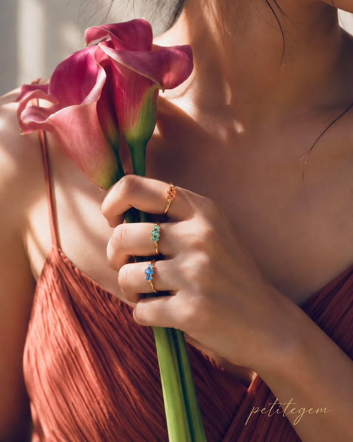 Nhẫn đá quý cụm Citrine Peridot Topaz