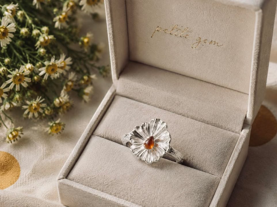 Nhẫn hoa Sunstone giọt nước