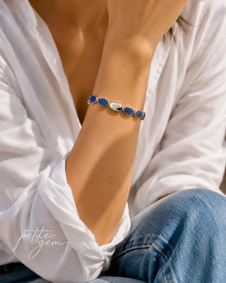 Lắc tay đính pha lê xanh sapphire