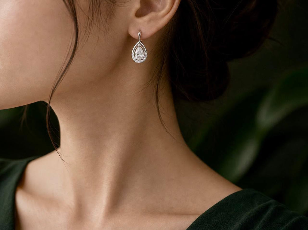 Bông tai giọt nước moissanite trắng bạc cao cấp làm theo yêu cầu