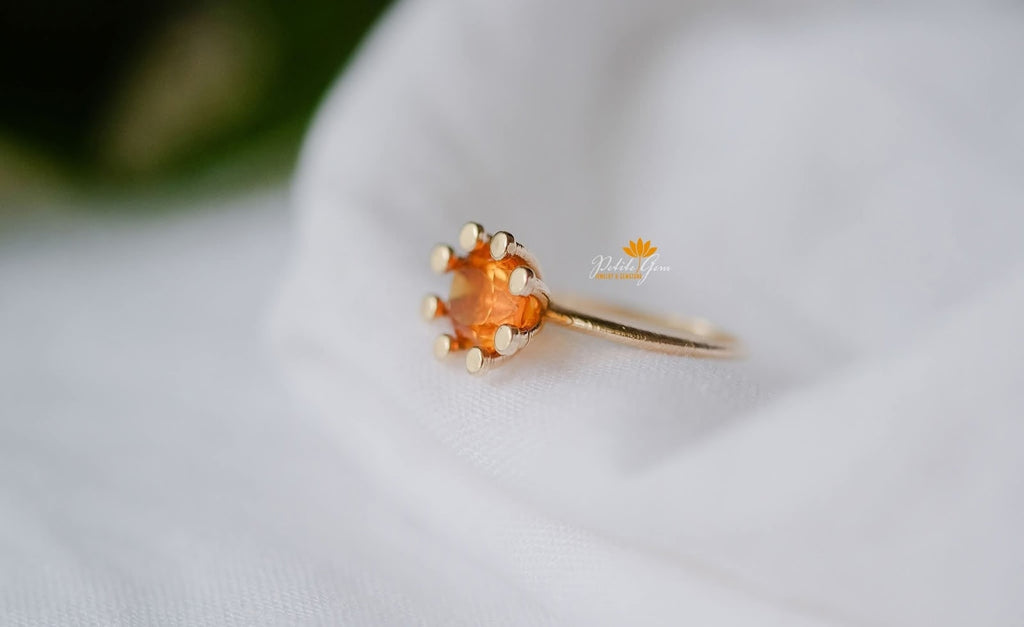 Nhẫn mặt trời đá citrine tròn kiểu tia nắng