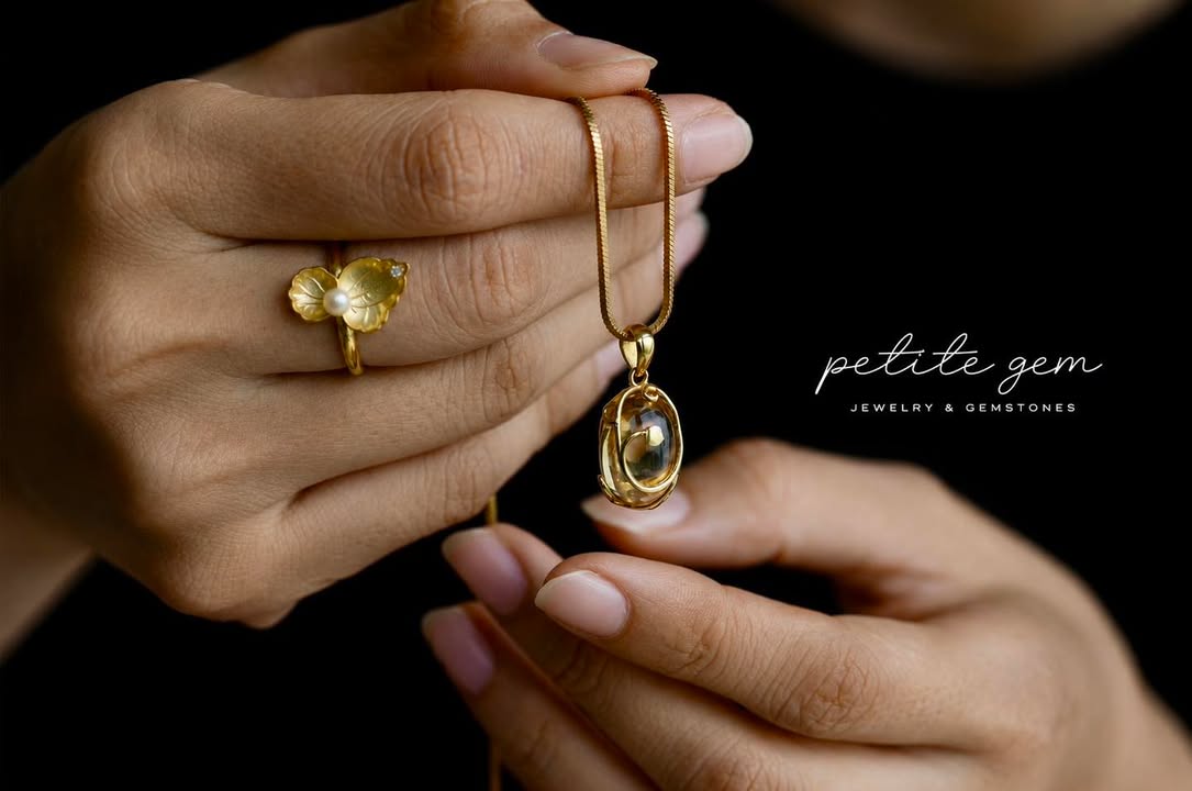 Mặt dây Citrine bọc họa tiết cành lá