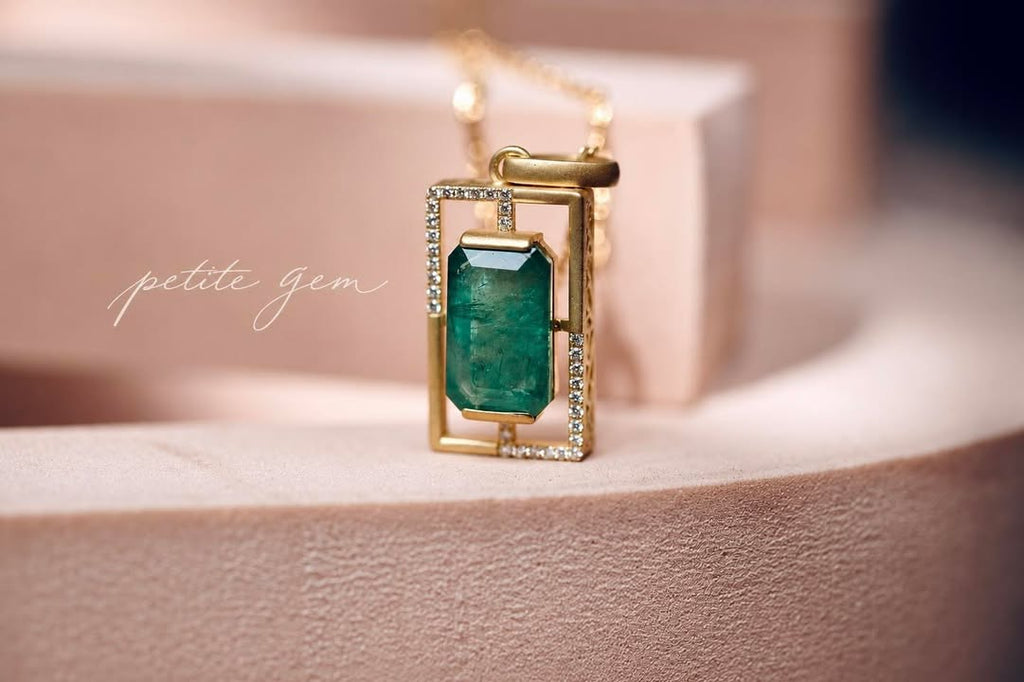 Dây chuyền đính đá Emerald 5*7mm