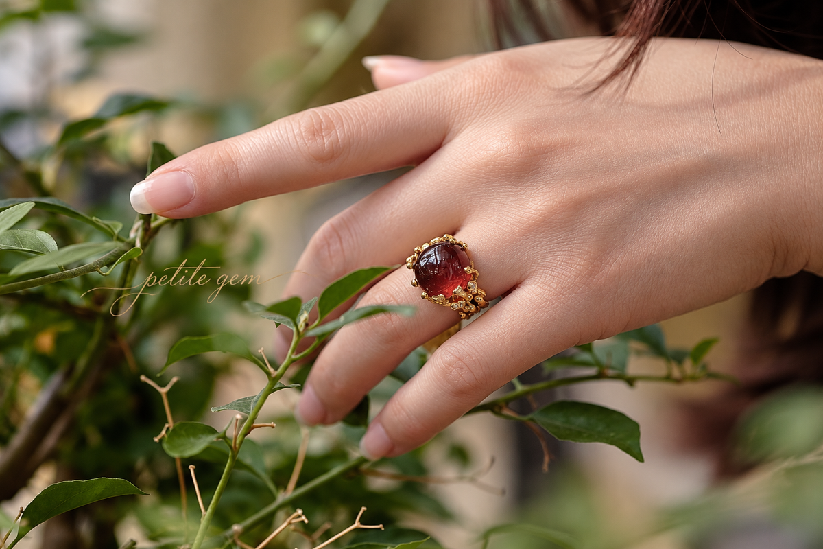 Nhẫn Garnet làm tay 100% kỹ thuật gọt sáp