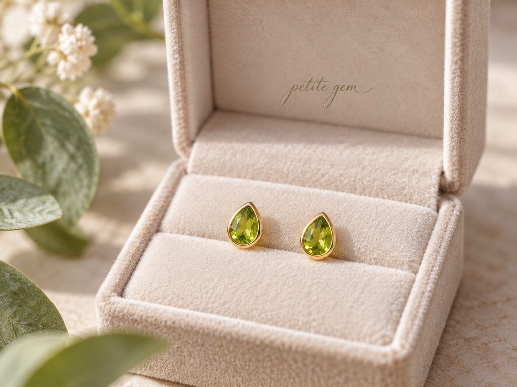 Bông tai giọt nước đính đá peridot 4*6mm