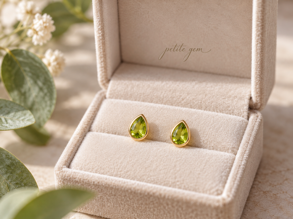 Bông tai giọt nước đính đá peridot 4*6mm