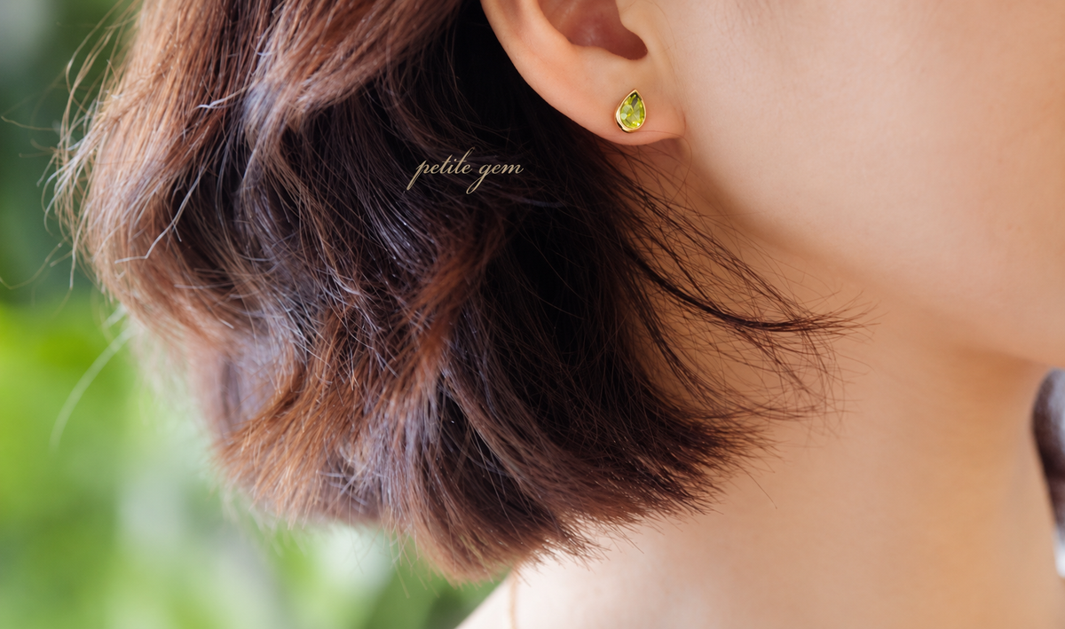 Bông tai giọt nước đính đá peridot 4*6mm