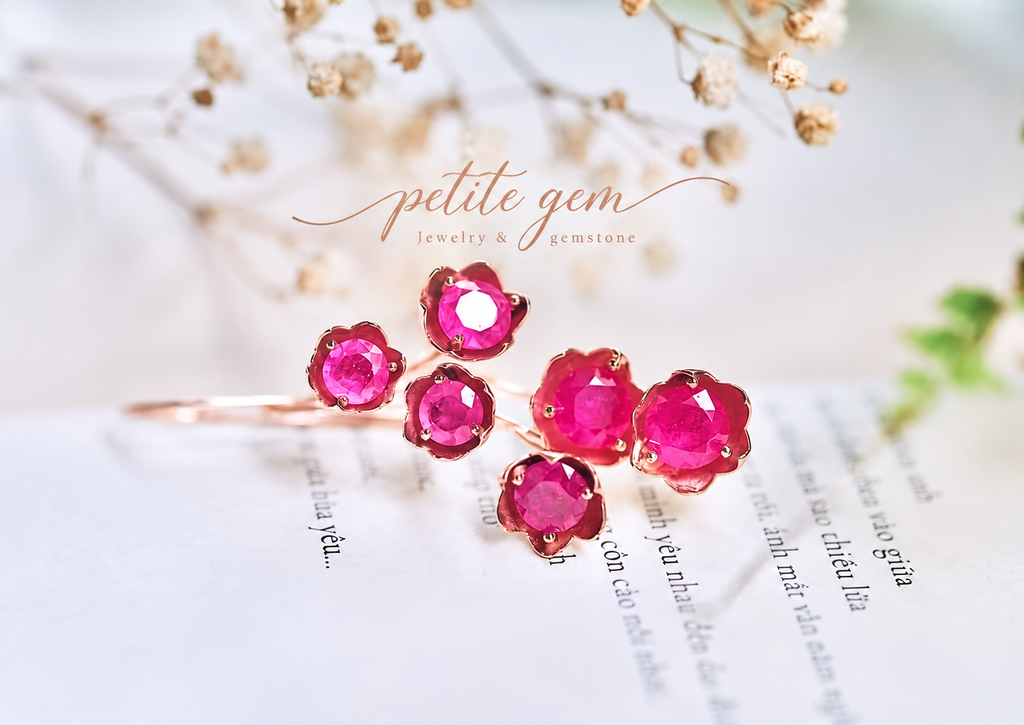 Bông tai lily of the valley đính ruby 6 viên