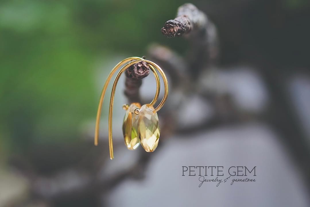 Bông tai citrine mài giác caro