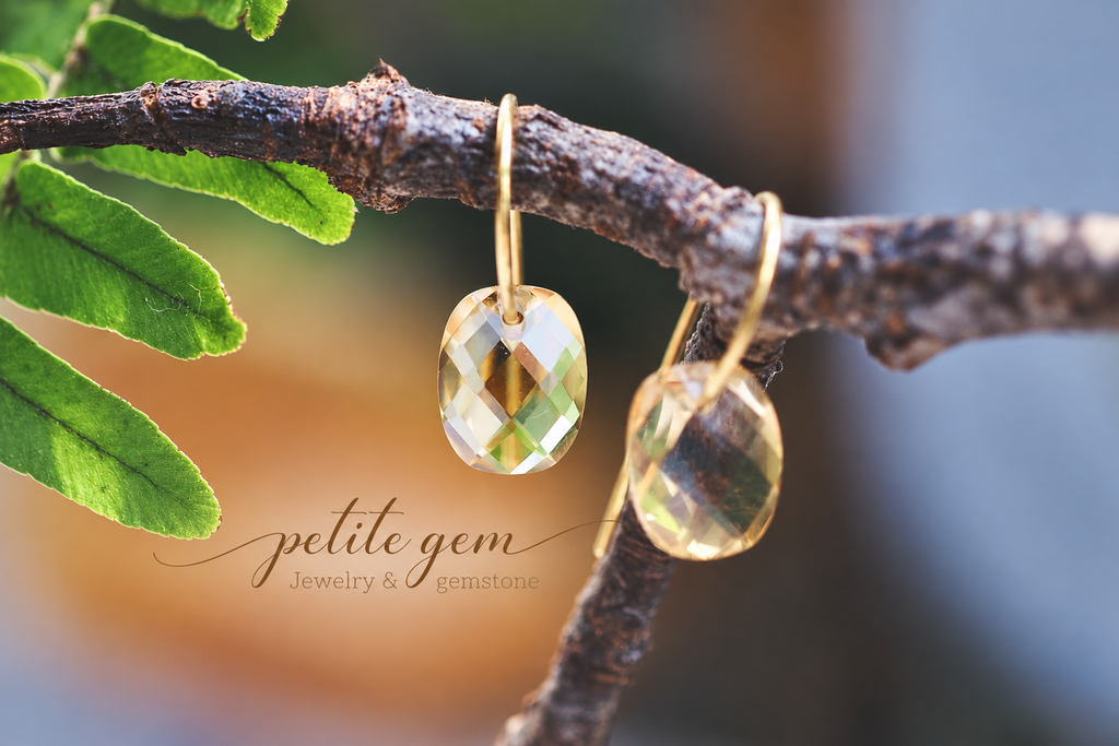 Bông tai citrine mài giác caro