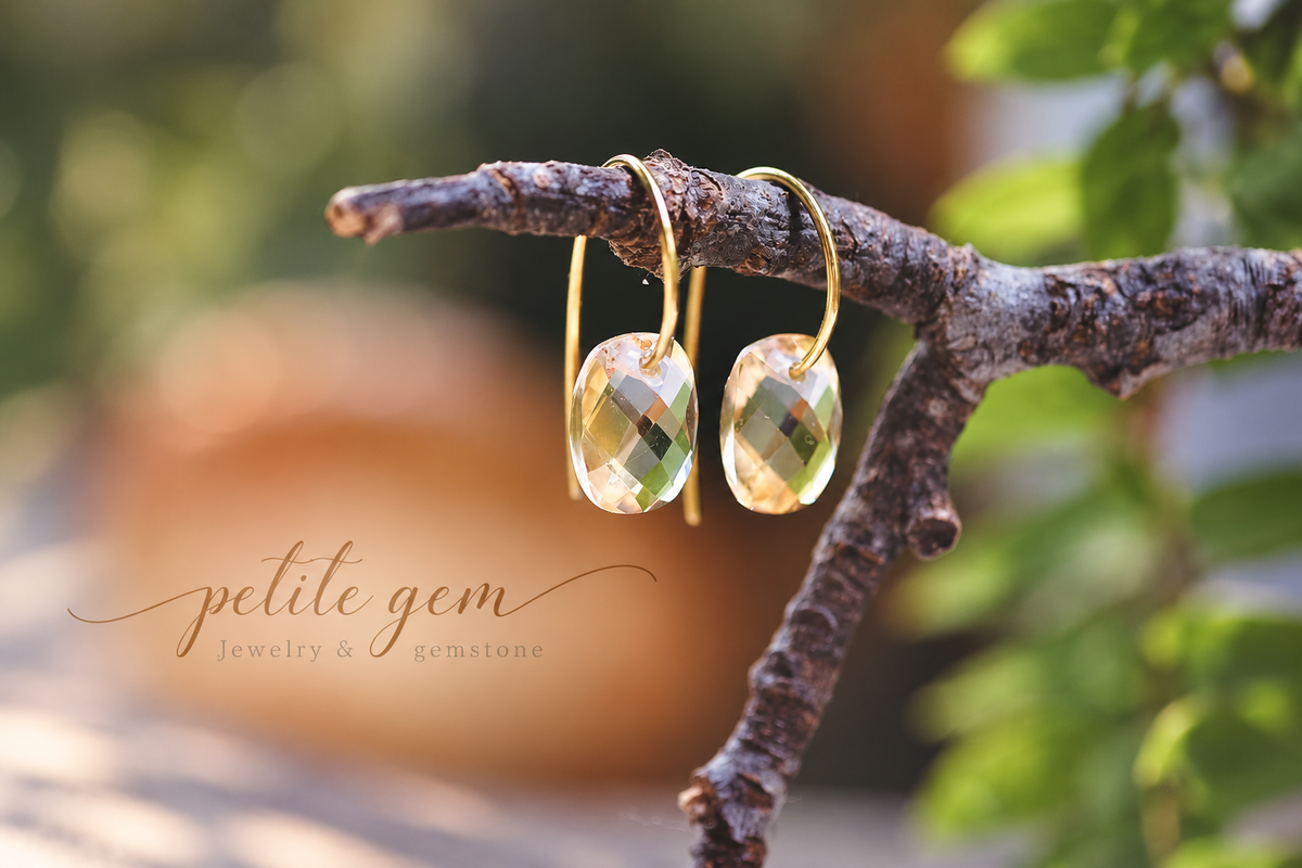 Bông tai citrine mài giác caro