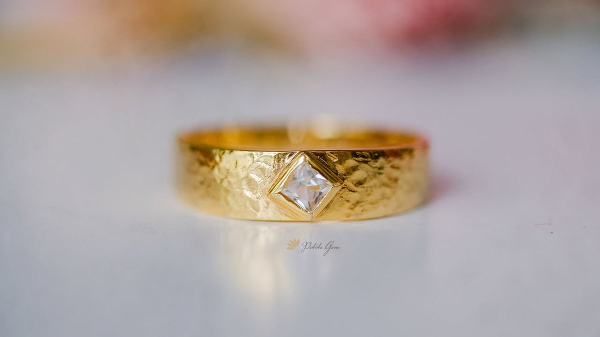 Nhẫn handmade đá Topaz vuông 3mm