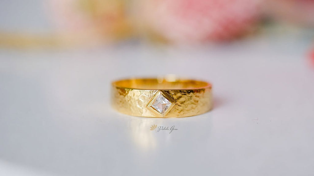 Nhẫn handmade đá Topaz vuông 3mm