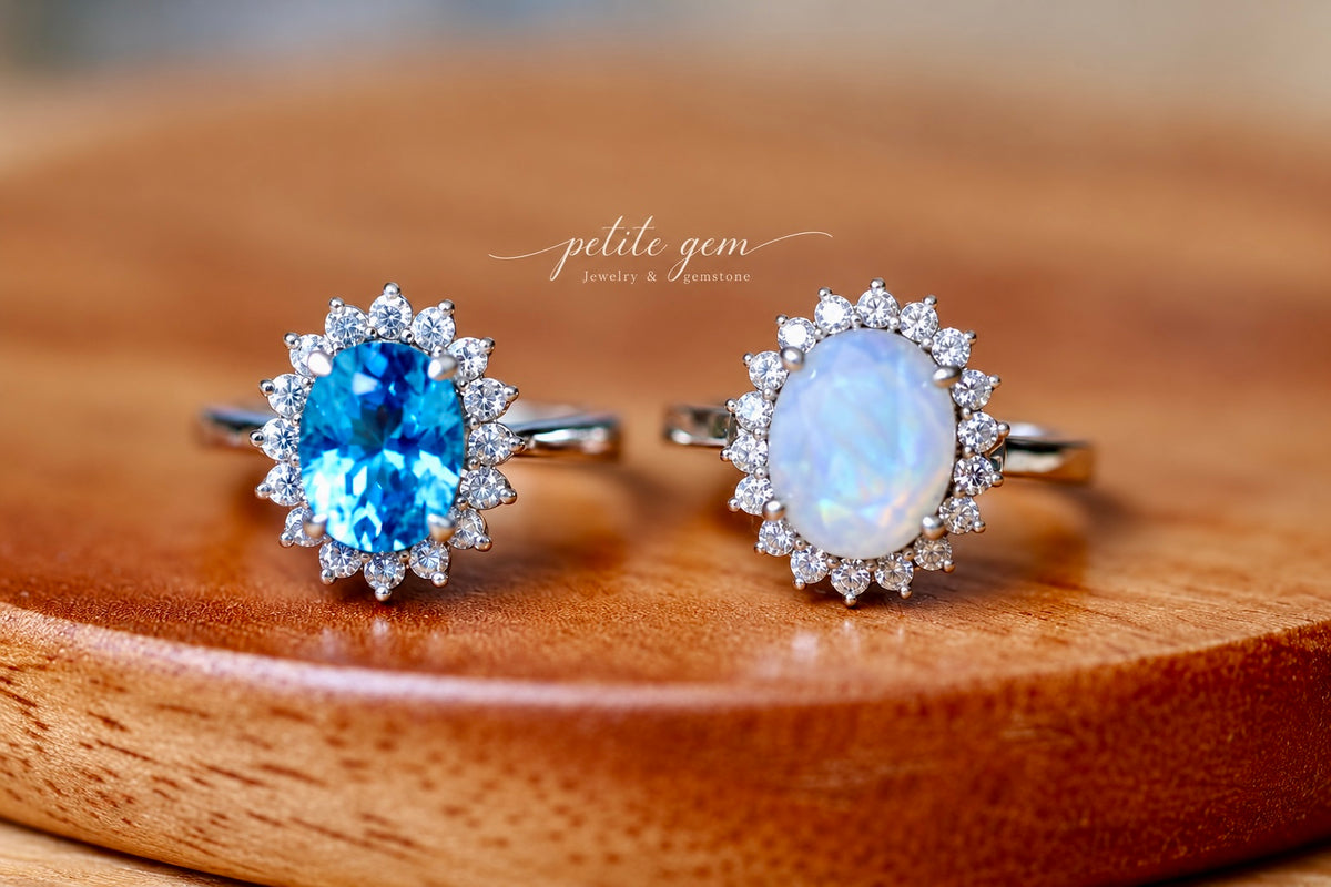 Nhẫn topaz oval viền moissanite 7*9