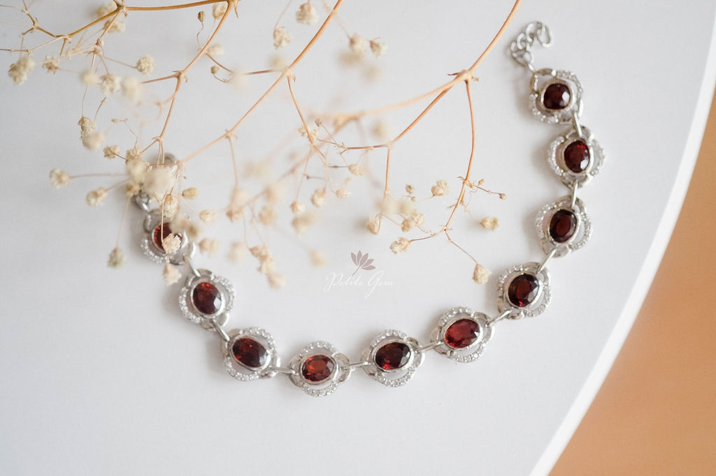 Lắc tay đá garnet oval