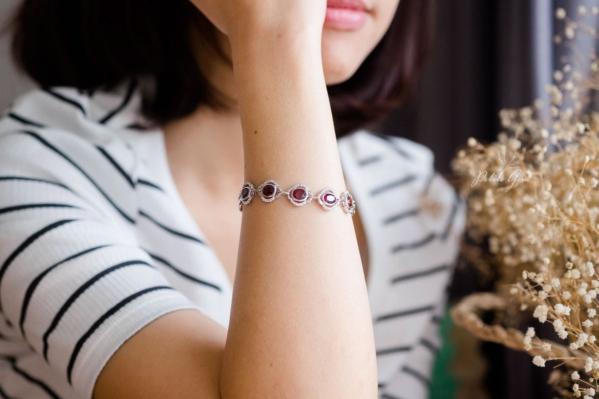 Lắc tay đá garnet oval