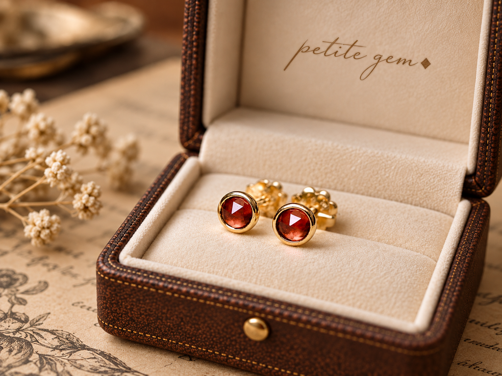 Bộ trang sức garnet tự nhiên mặt đá tròn 8mm, 4mm