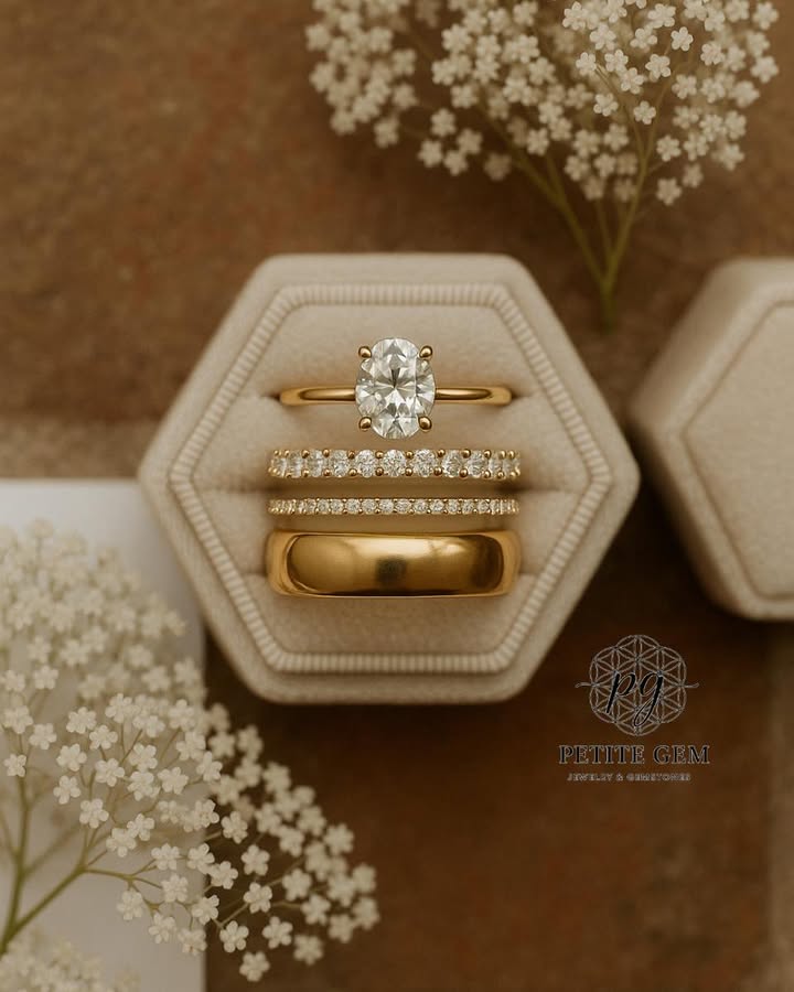 Cặp nhẫn đính hôn moissanite - solitaire và eternity