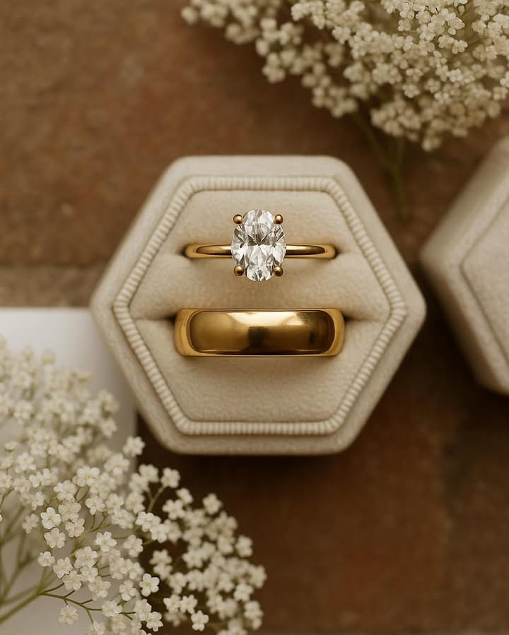 Cặp nhẫn đính hôn moissanite - solitaire và eternity