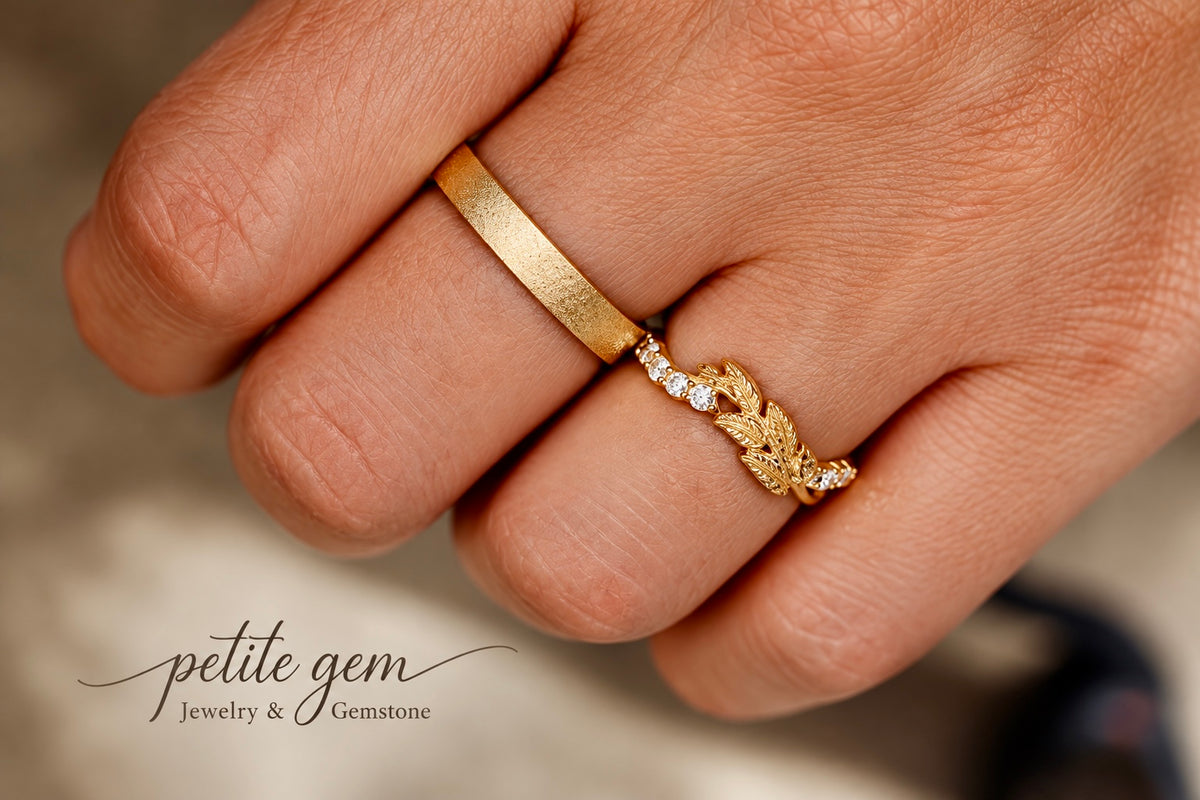 Vân Lá – Nhẫn cưới lá moissanite