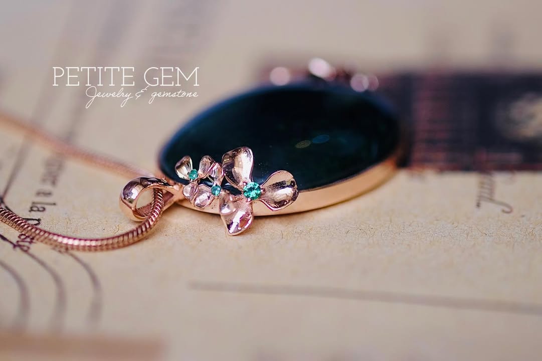 Mặc Nhi – dây chuyền thạch anh rêu oval