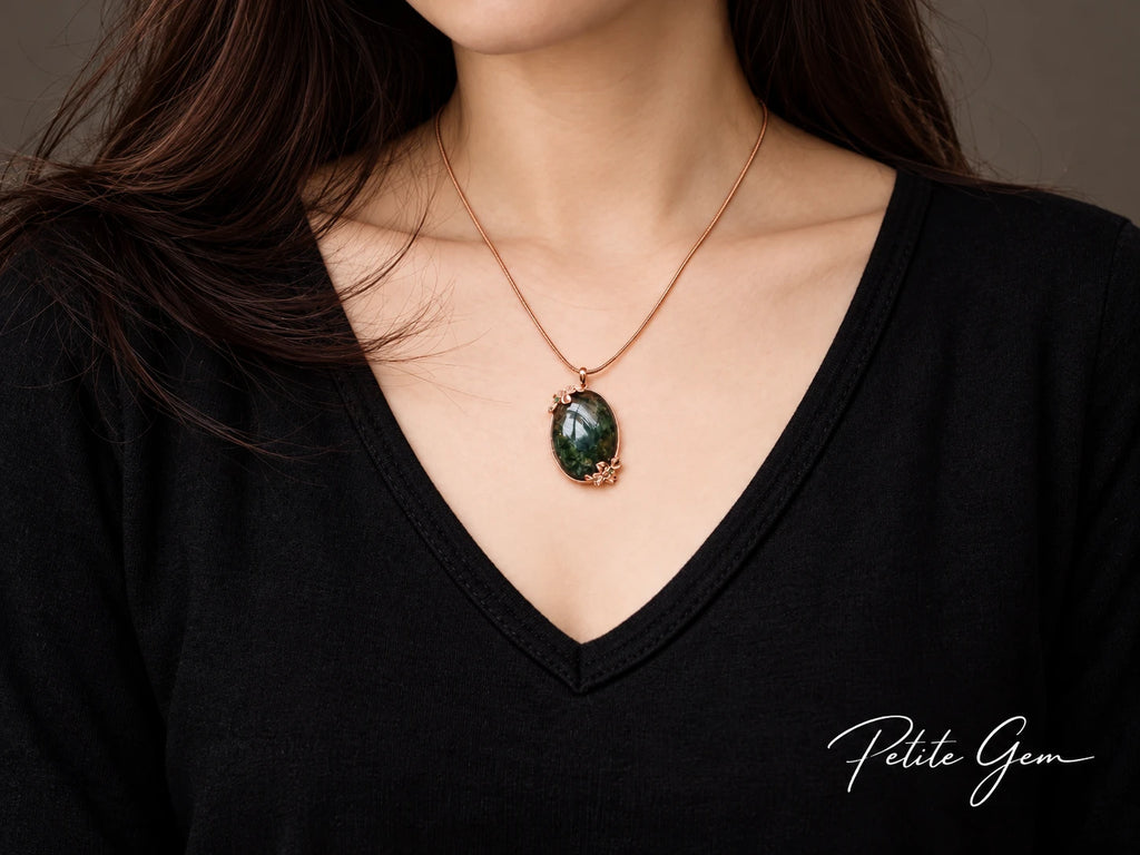Mặc Nhi – dây chuyền thạch anh rêu oval