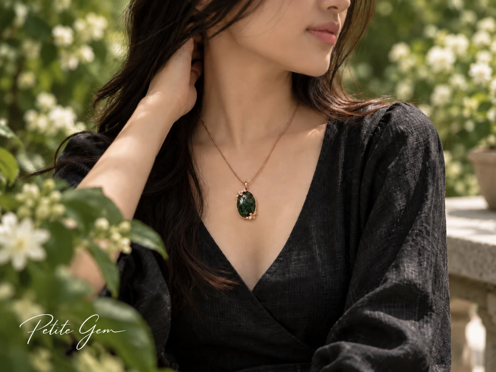 Mặc Nhi – dây chuyền thạch anh rêu oval