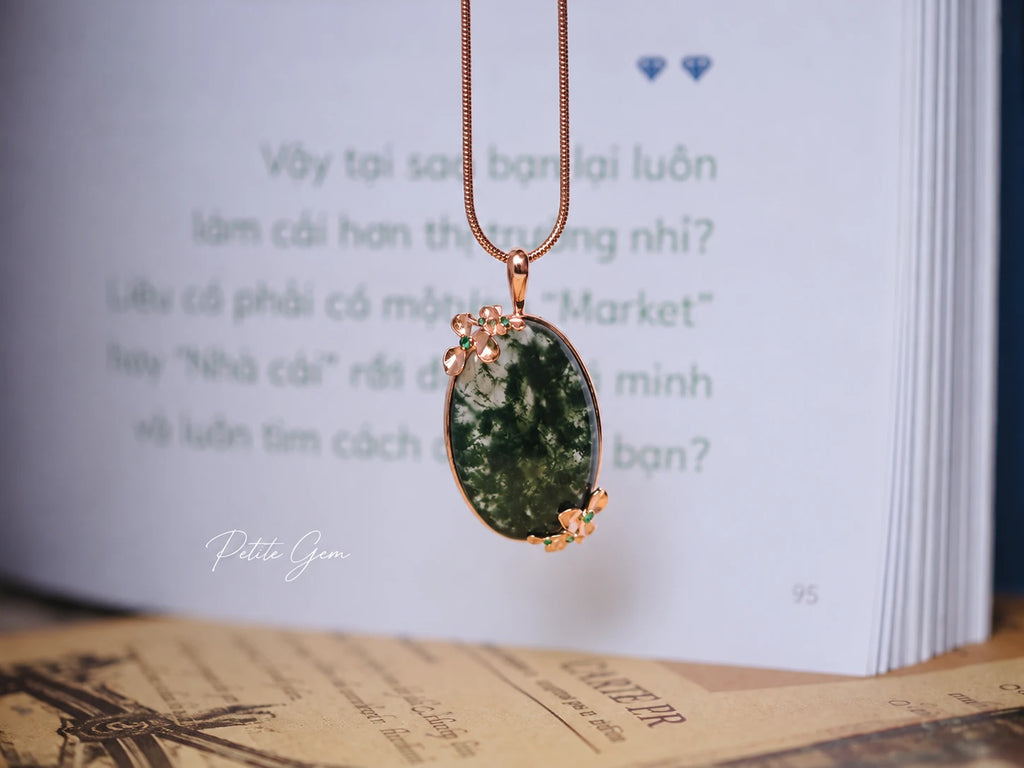 Mặc Nhi – dây chuyền thạch anh rêu oval