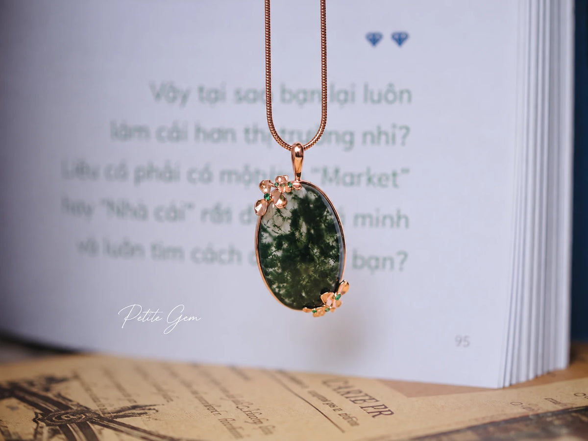 Mặc Nhi – dây chuyền thạch anh rêu oval