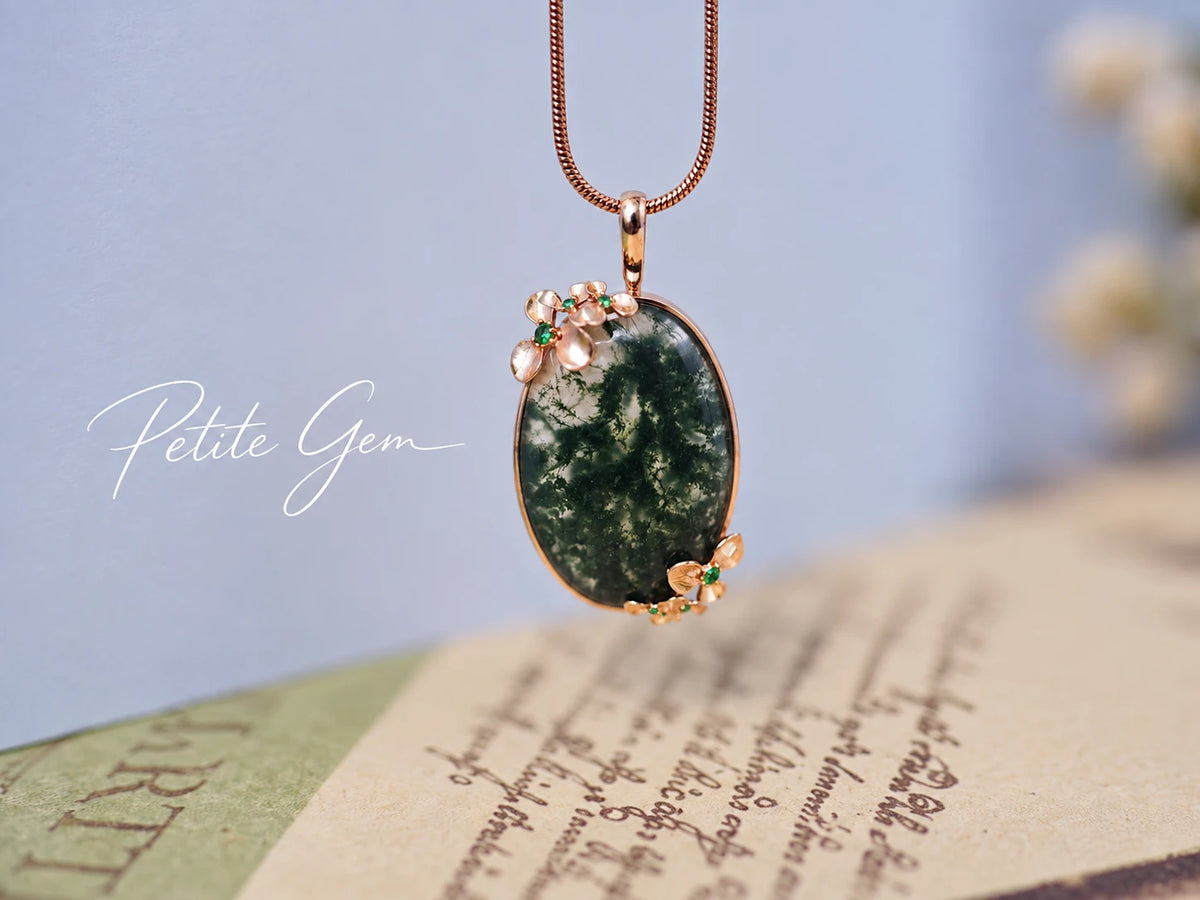 Mặc Nhi – dây chuyền thạch anh rêu oval