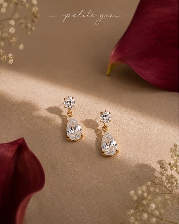 Khuyên tai Moissanite dáng tròn & hình giọt nước trắng