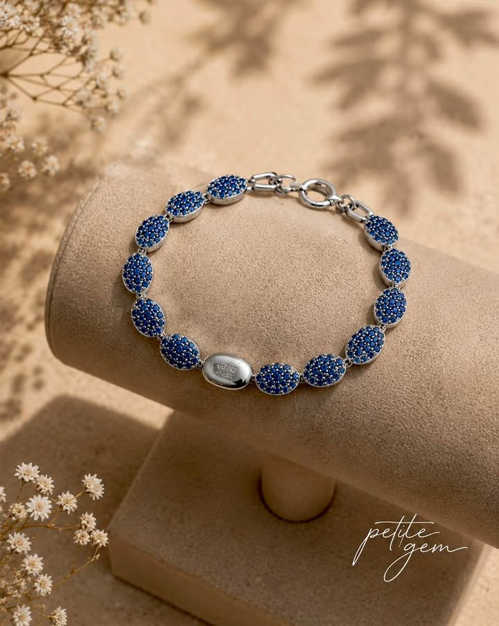 Lắc tay đính pha lê xanh sapphire