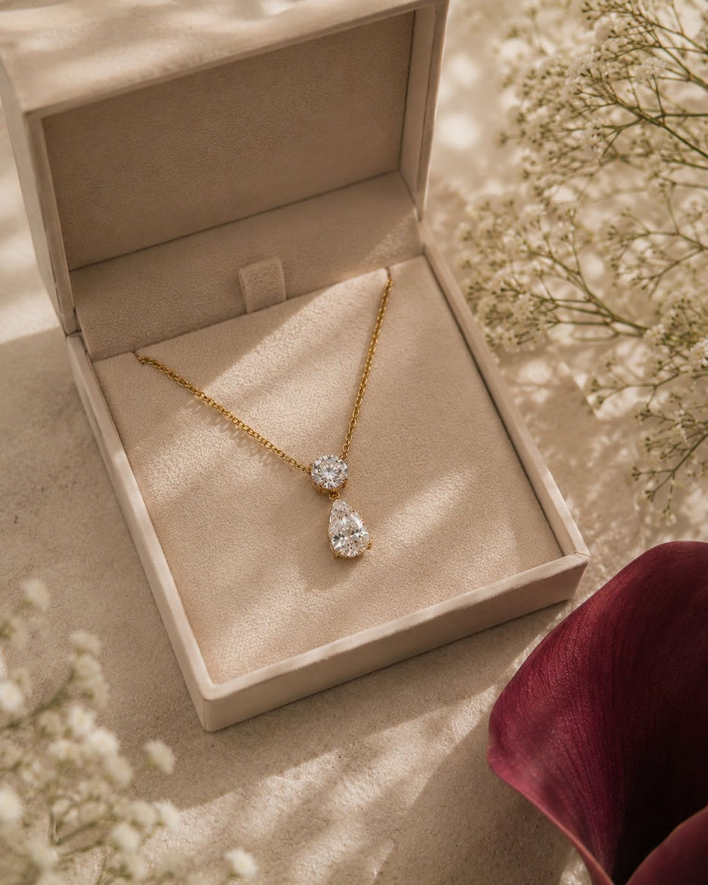 Dây chuyền Round & Pear đá Moissanite