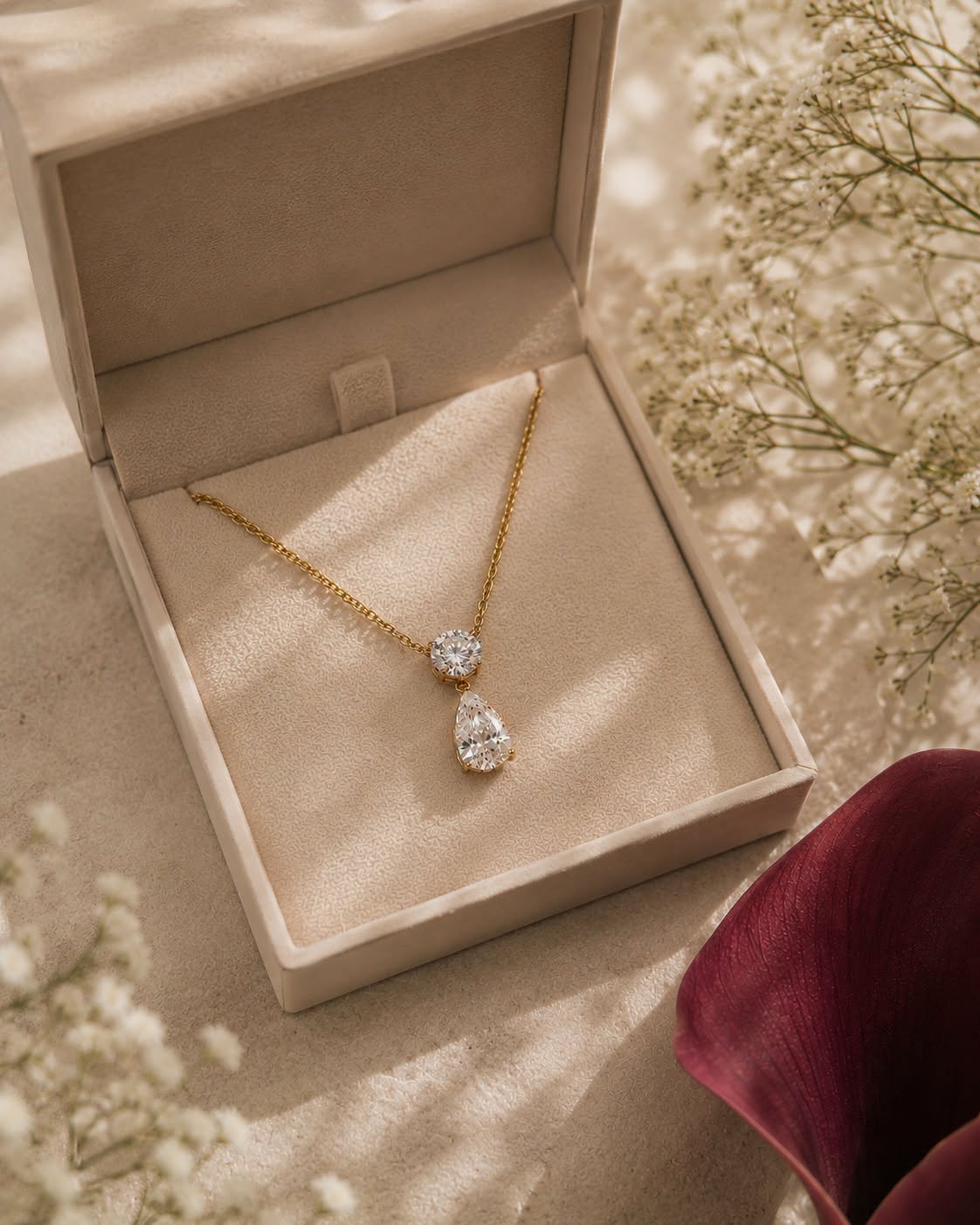 Dây chuyền Round & Pear đá Moissanite