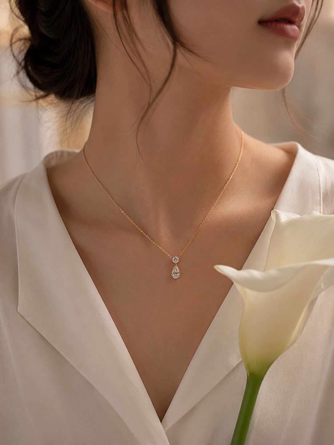 Dây chuyền Round & Pear đá Moissanite