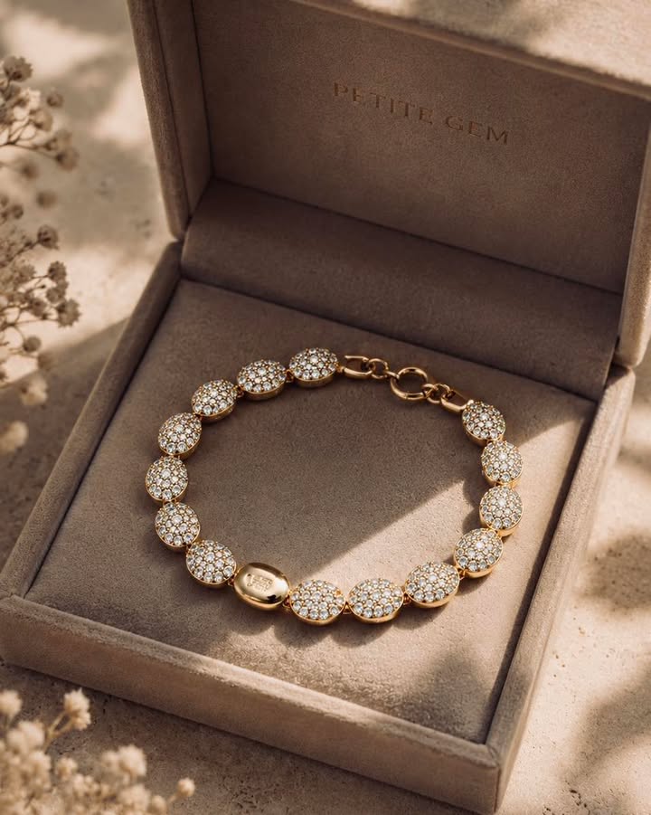 Lắc Tay Ánh Kim – Moissanite tròn vàng sáng