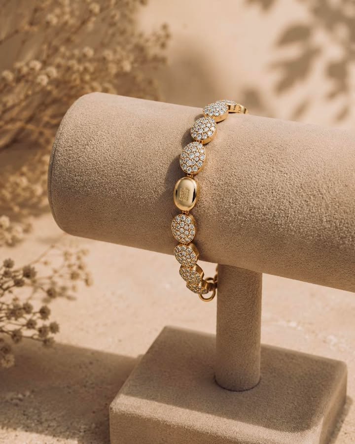 Lắc Tay Ánh Kim – Moissanite tròn vàng sáng