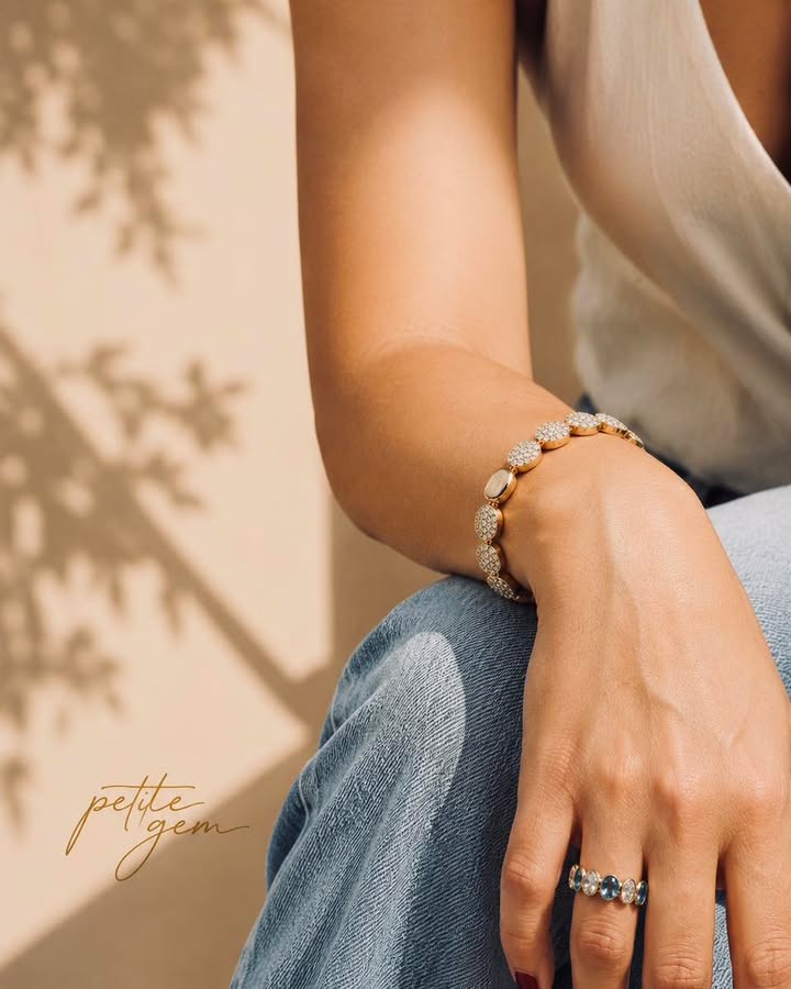 Lắc Tay Ánh Kim – Moissanite tròn vàng sáng
