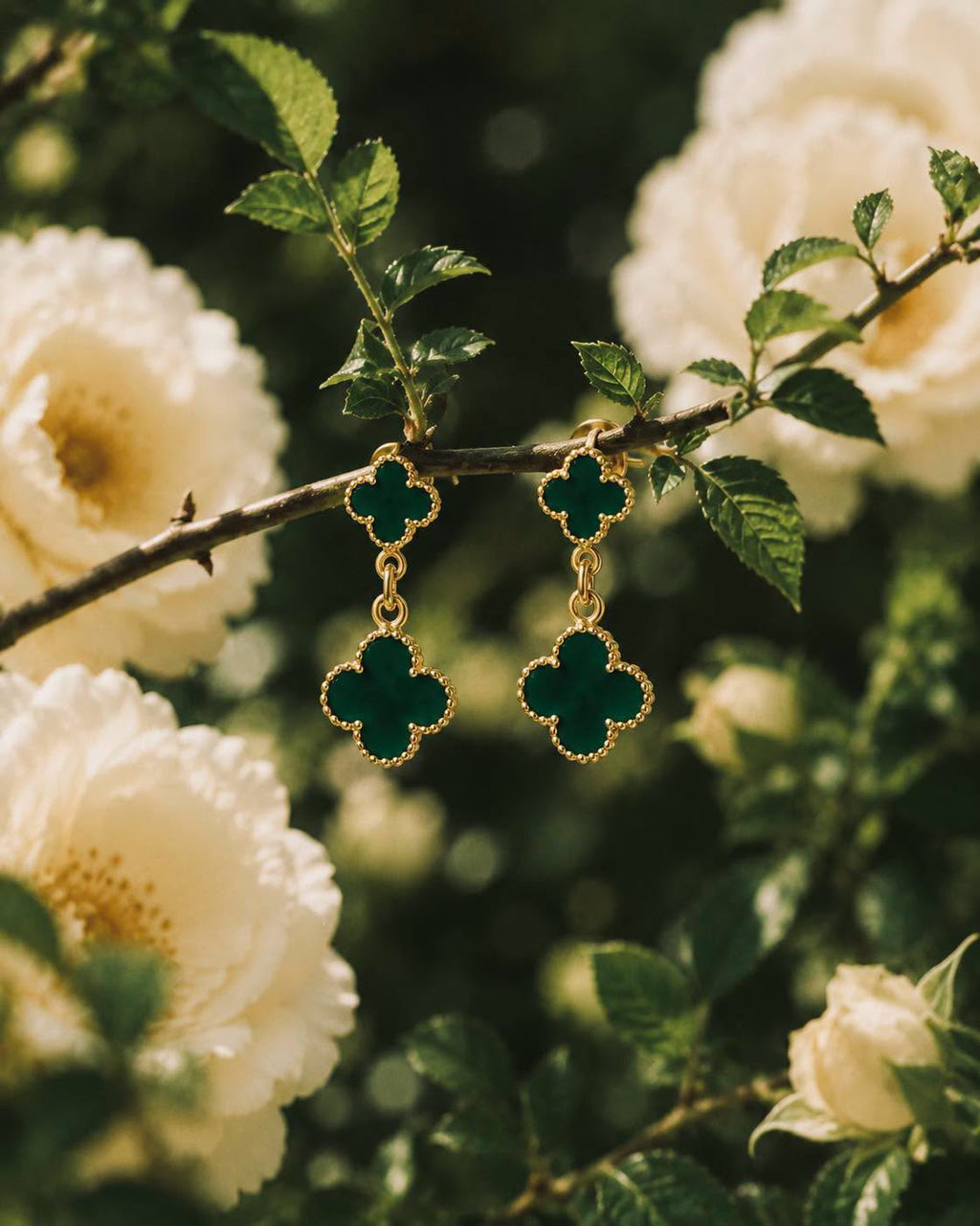 Khuyên tay cỏ 4 lá đá Chalcedony