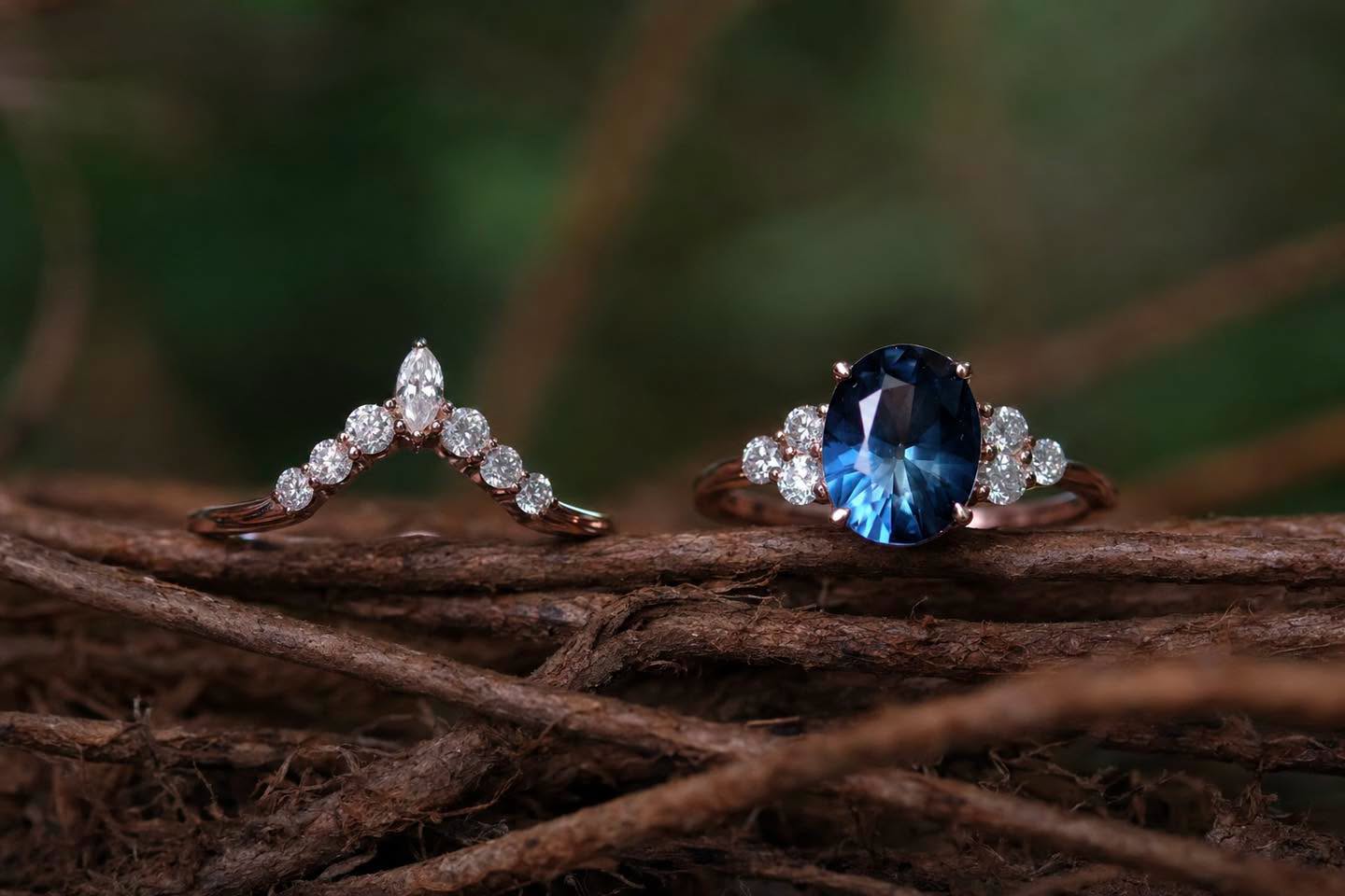 nhẫn đá topaz oval viền moissanite tròn và marquise