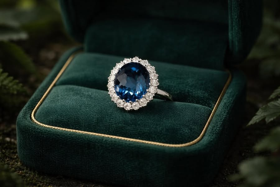Nhẫn Topaz London đính Moissanite - Sang trọng