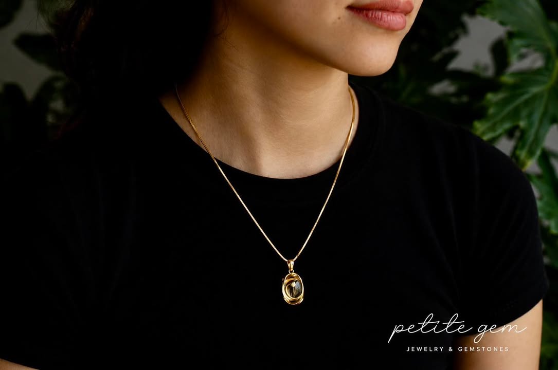 Mặt dây Citrine bọc họa tiết cành lá
