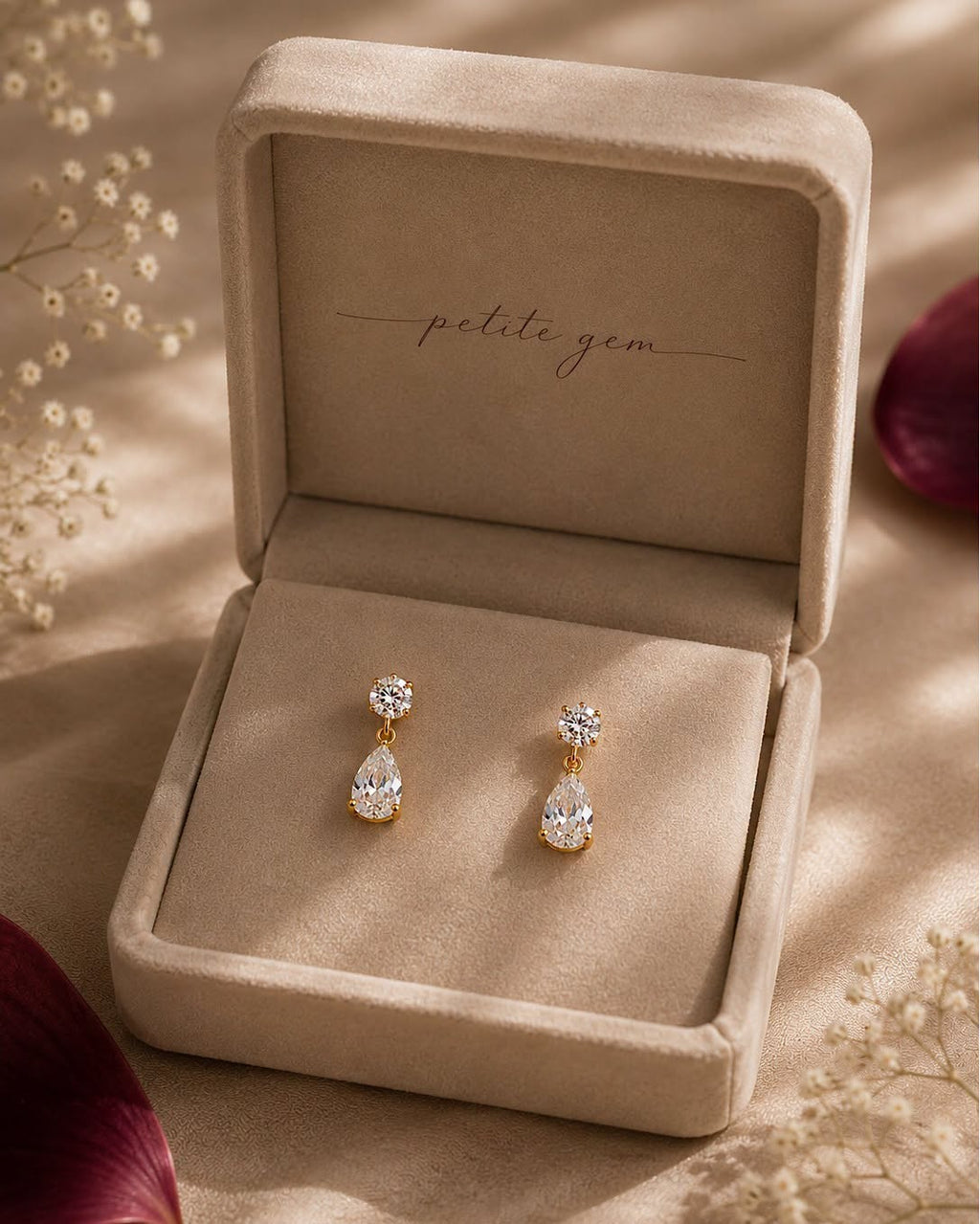 Khuyên tai Moissanite dáng tròn & hình giọt nước trắng