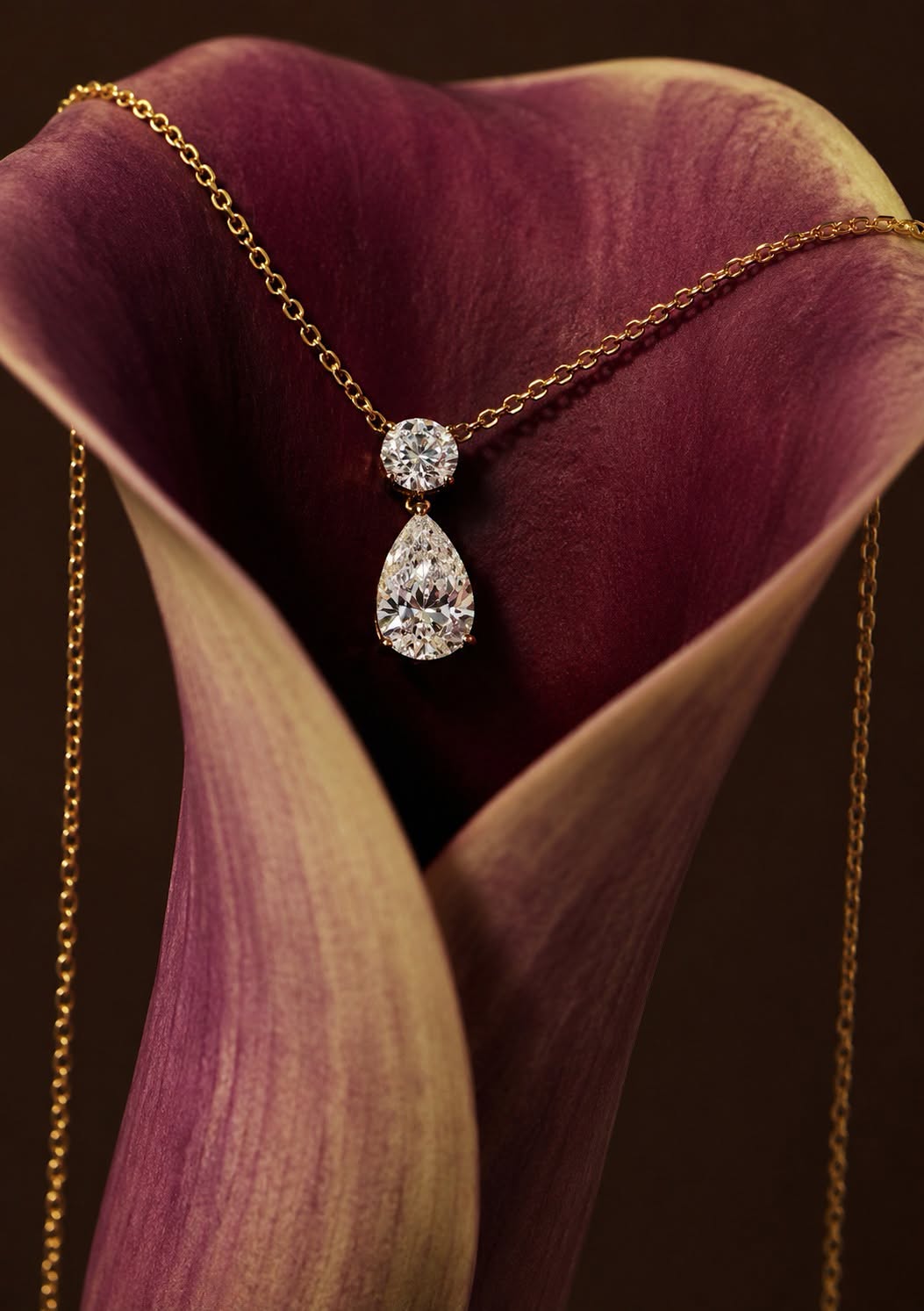 Dây chuyền Round & Pear đá Moissanite