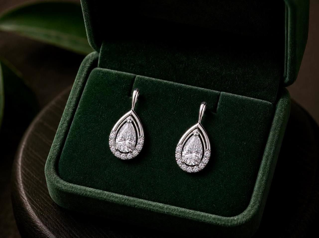 Bông tai giọt nước moissanite trắng bạc cao cấp làm theo yêu cầu