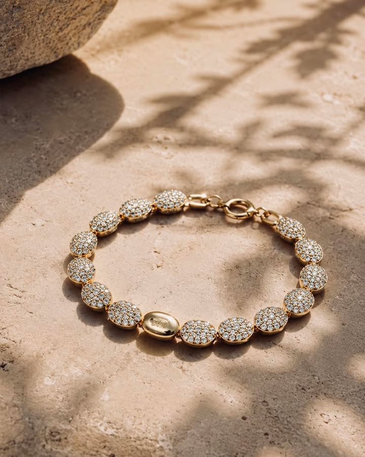 Lắc Tay Ánh Kim – Moissanite tròn vàng sáng