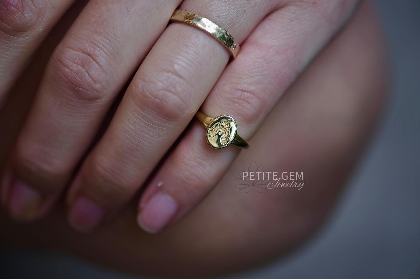 Nhẫn signet khắc chim phượng hoàng - Vàng/bạc