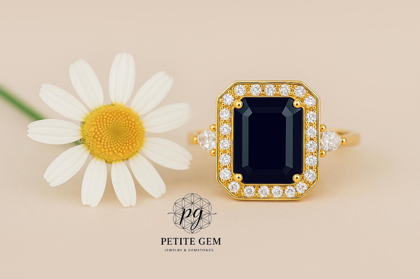 Nhẫn nữ tourmaline đen 8x10mm viền đá