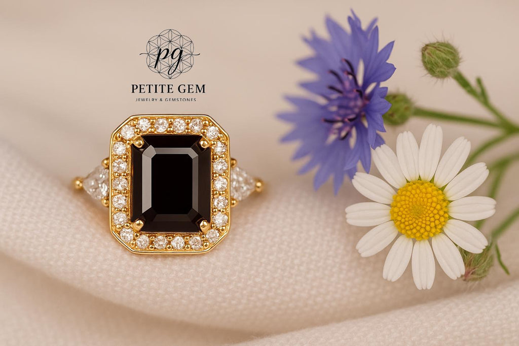 Nhẫn nữ tourmaline đen 8x10mm viền đá