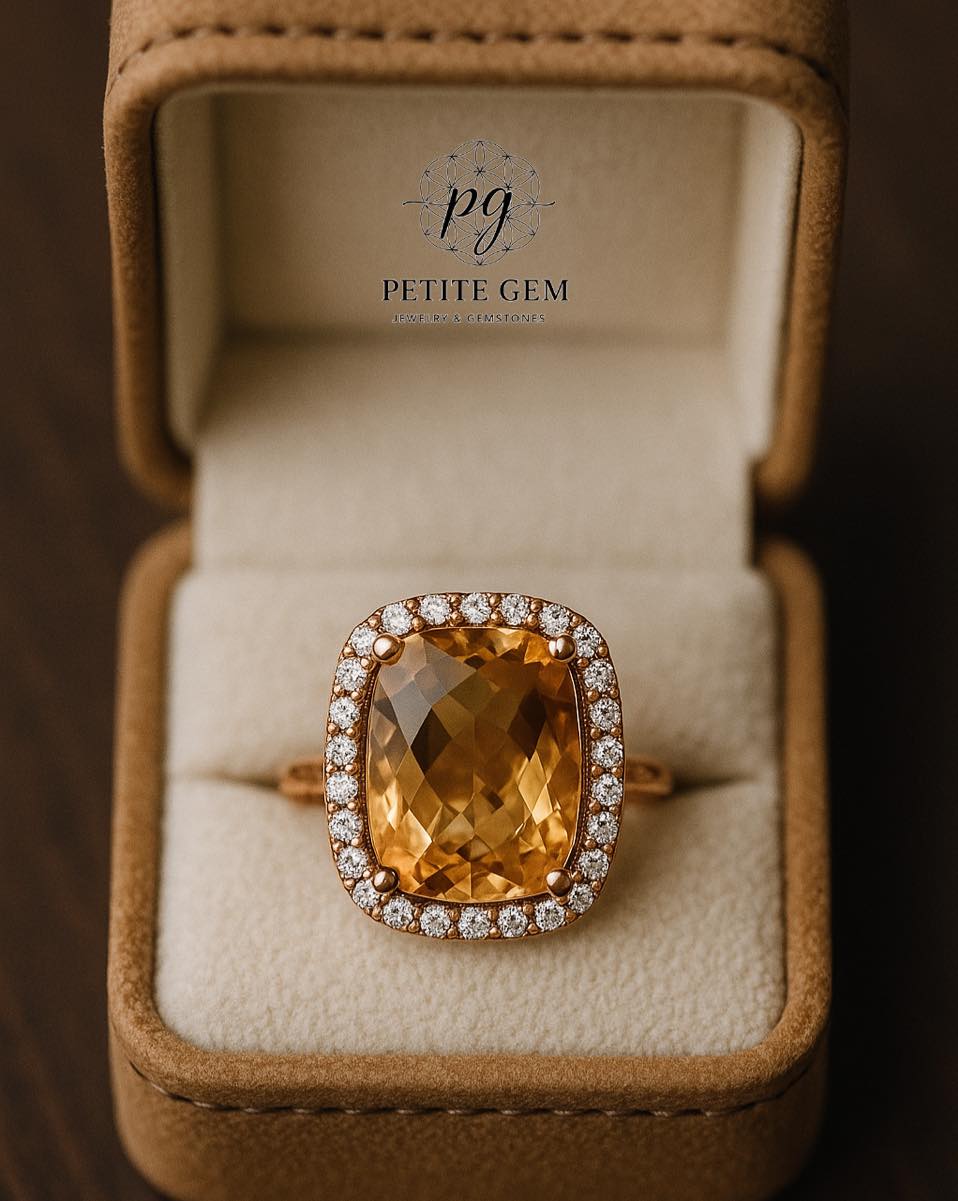 Nhẫn Citrine thiên nhiên 10x12mm viền moissanite